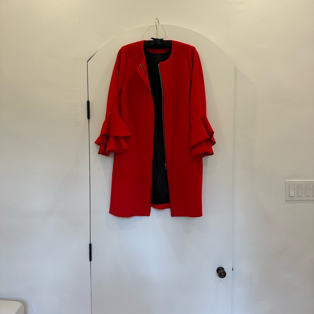 Zara Vibrant Red Dress Coat with Bell Sleeve Detail